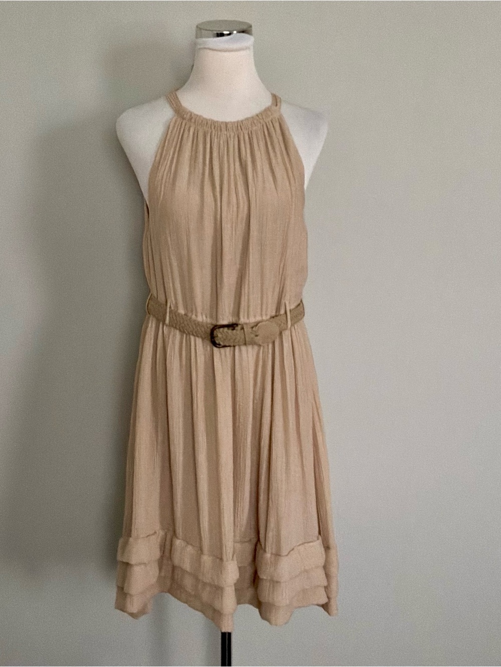Indigo Rose Halter Taupe/ Tan Dress Knee Length Beach Festival Concert Boho XL
